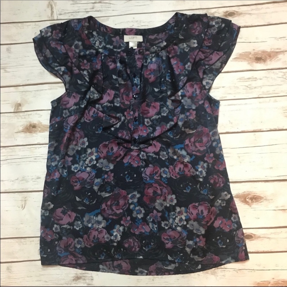 LOFT Blue and Purple Floral Blouse
